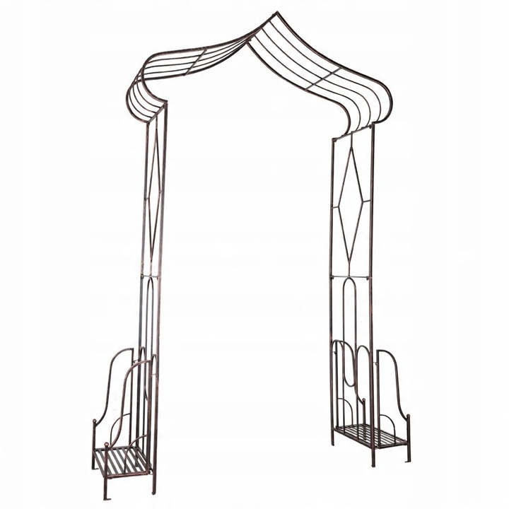 Arcada metalica, pergola, pentru gradina, ascutita, bronz antic, 173x51x260 cm