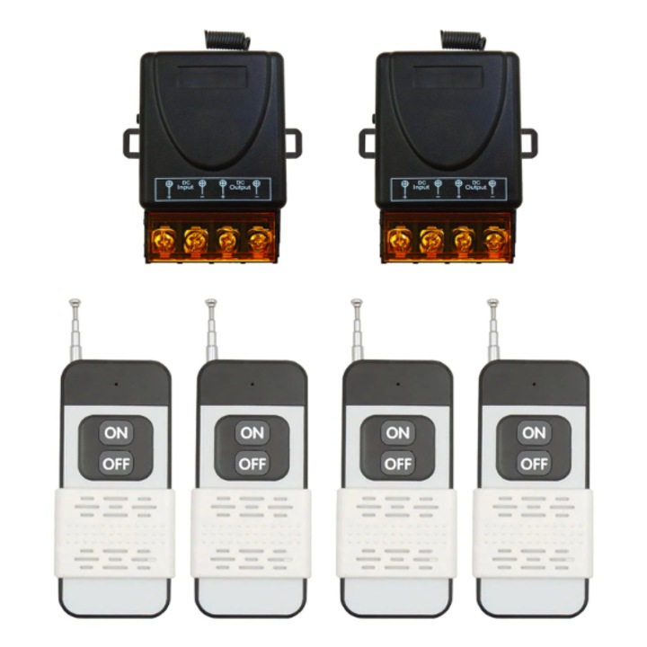 Set 2 transmitatoare si 4 telecomenzi General, releu cu 4 canale, wireless, 40A, 12V-75V, 433MHz, pentru lumini, pompe de apa, electrocasnice