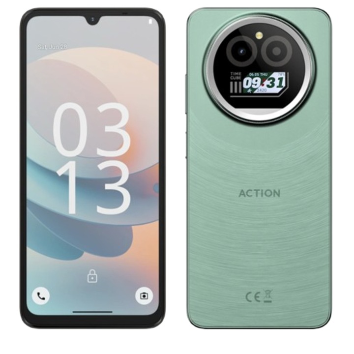 F150 Action A5 Pro mobiltelefon, zöld, 4G, 6,88" HD+, 8 GB RAM (3 GB + 5 GB bővíthető), 256 GB ROM, Android 15 Go, Octa-Core, Face ID, 16MP kamera, 5100mAh, Dual SIM