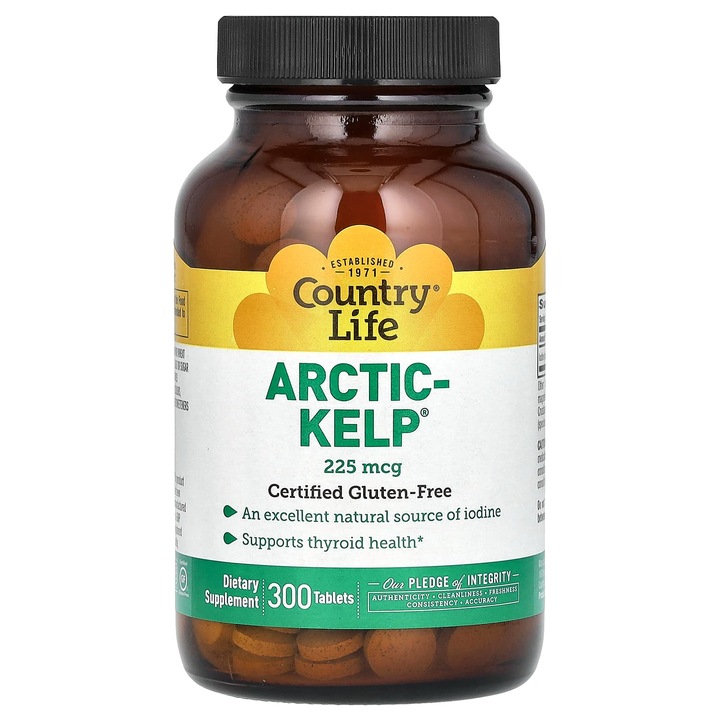 Country Life, Arctic-Kelp, 300 tablete, 225 g, fara gluten, sursa naturala de iod