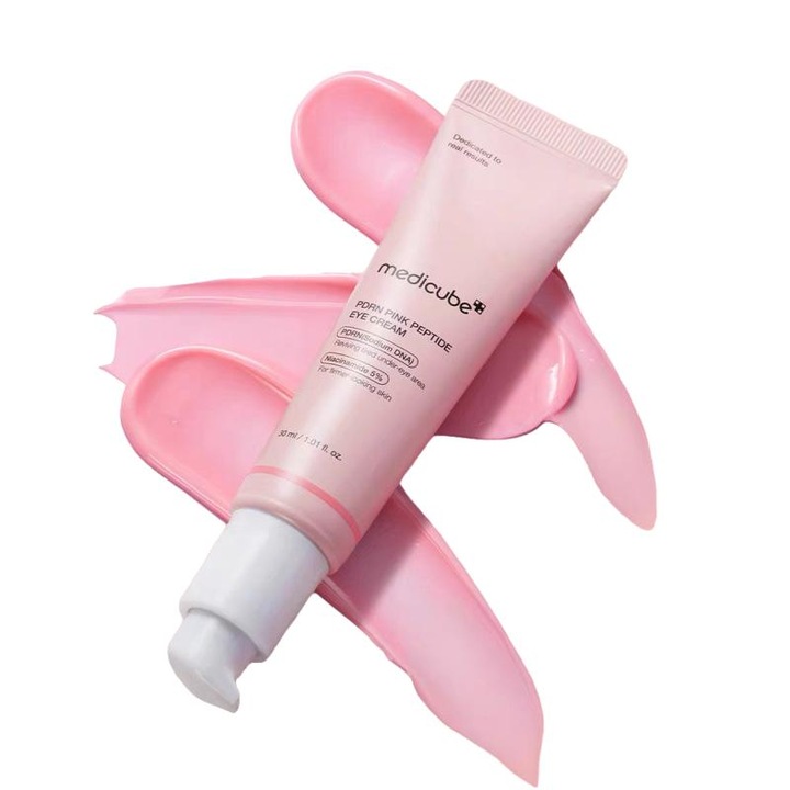Medicube PDRN szemkörnyékápoló krém rózsaszín peptidekkel 30g, javítja a ráncokat, emeli és tonizálja a bőrt, helyreállítja a rugalmasságát