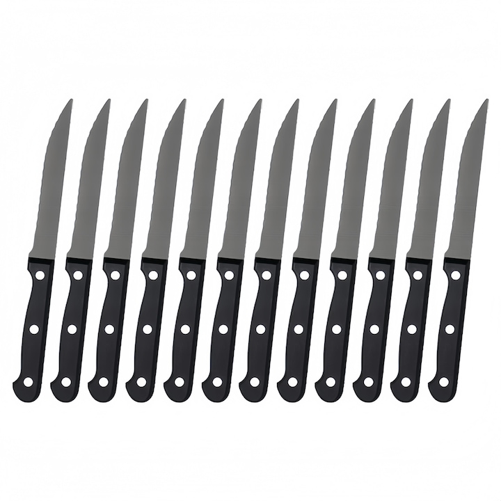 Set 12 cutite pentru friptura, inox, 11.5cm, negru/argintiu