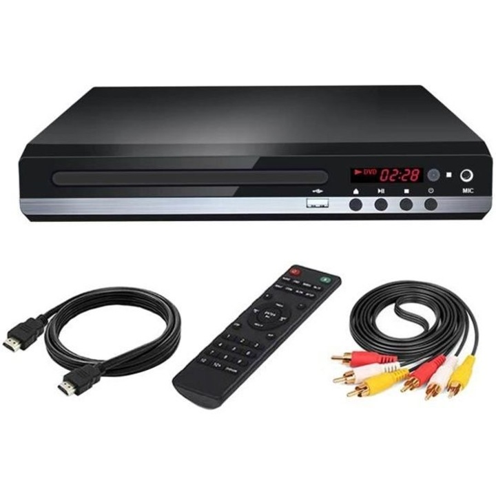 DVD плейър XCRH, HDMI USB, 1080p, 5.1 съраунд, черен, 22x19x4.5см