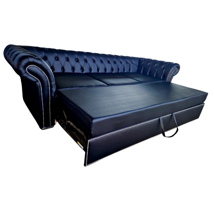 Canapea Extensibila Chesterfield, 250x100x75cm, 3 locuri, Cayenne 1114 Black, Glasspandoor