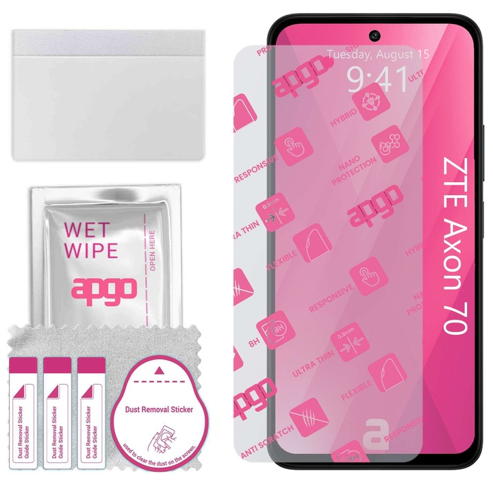 Apgo защитно стъкло за ZTE Axon 70 – хибридно стъкло, протектор за екран, гланцово, гъвкаво хибридно стъкло, пълно лепене