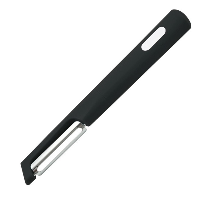 Gyümölcshámozó, rozsdamentes acél, 17x1.5cm, fekete, ergonómikus