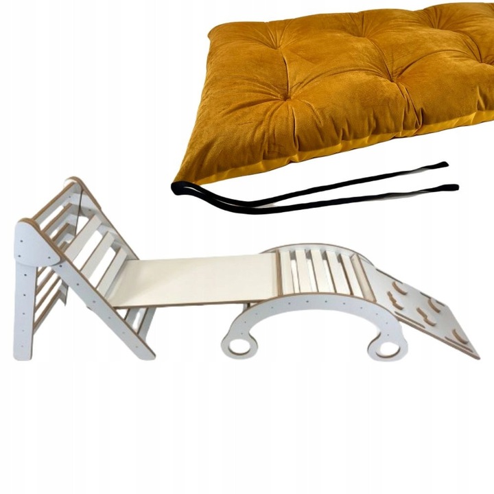 Set de joaca Montessori: Deska de balansare, Zjezdzalnia, Scianka wspinaczkowa, Pikler, Poduszka Karmel, 98x45x48cm