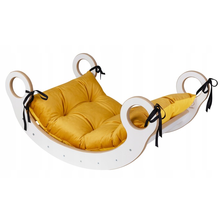 Set balansoar/perna copii, GUGI, Lemn, 85cm, Alb/Galben
