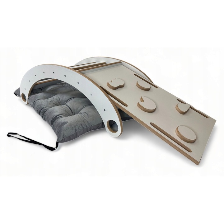 Set balansoar multifunctional copii/perna, GUGI, Lemn, Alb/Gri