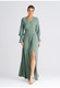 Rochie maxi Figl, verde maslinie, talie elastica, decolteu in V, crapatura, poliester 95% elastan 5%, L-XL INTL