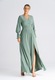 Rochie maxi Figl, verde maslinie, talie elastica, decolteu in V, crapatura, poliester 95% elastan 5%, L-XL INTL