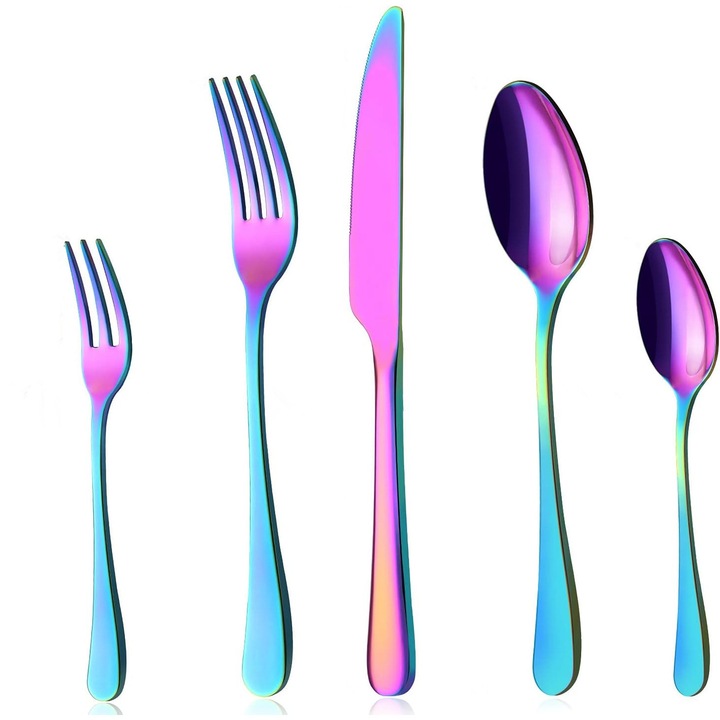 Комплект прибори за хранене Bewos, 30 части, за 6 души, неръждаема стомана, устойчиви на корозия, многоцветни