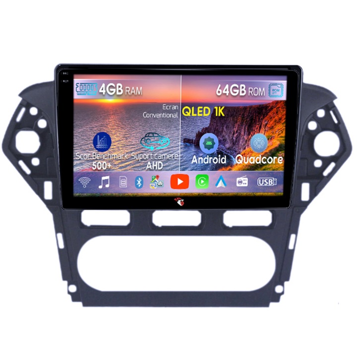 Dedikált navigáció Ford Mondeo 2010 - 2014, 4 GB RAM 64 GB ROM, Octacore, Android 14, QLED 1K kijelző 9", DSP, Carplay és Android Auto, AHD kamera támogatás, 4G SIM