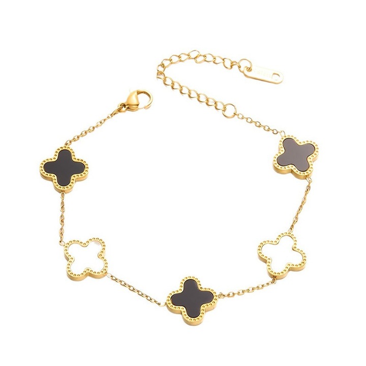 Гривна Black and white panda style за жени, niche five-flower bracelet