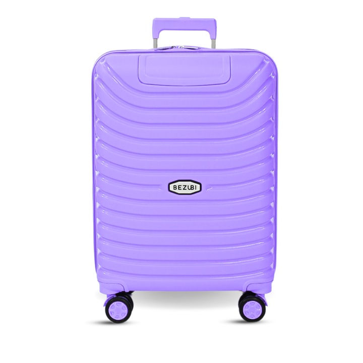 Безуби Easy Travel количка за багаж, ръчен багаж, 55x40x20, обем 44 литра, телескопична дръжка, 4 безшумни двойни колела, въртене на 360 градуса, закопчаване с цип и код, отделение с джоб, специален гъвкав PP материал, лилаво