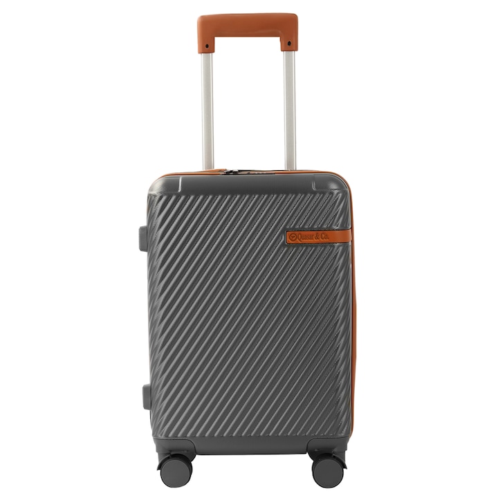 Куфар за ръчен багаж Quasar & Co.®, модел LUXOR, 56x38x23 см, пътнически куфар за самолет, ABS, защитен цип, кодово заключване, телескопична дръжка, 4 двойни безшумни колела 360°, Сив