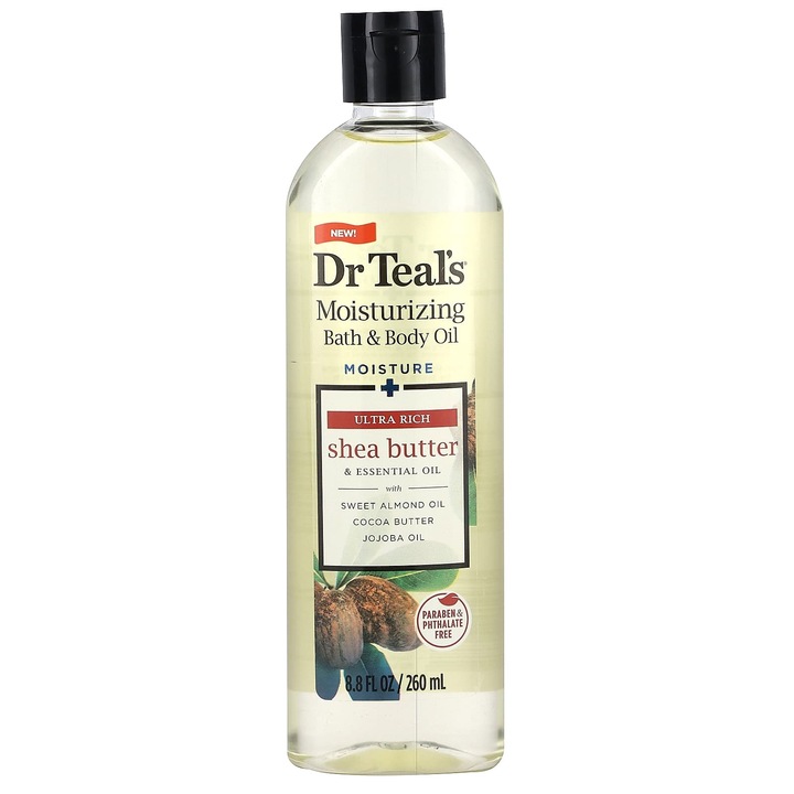 Dr. Teal's, hidratáló fürdő- és testápoló olaj, shea vajjal, 260 ml