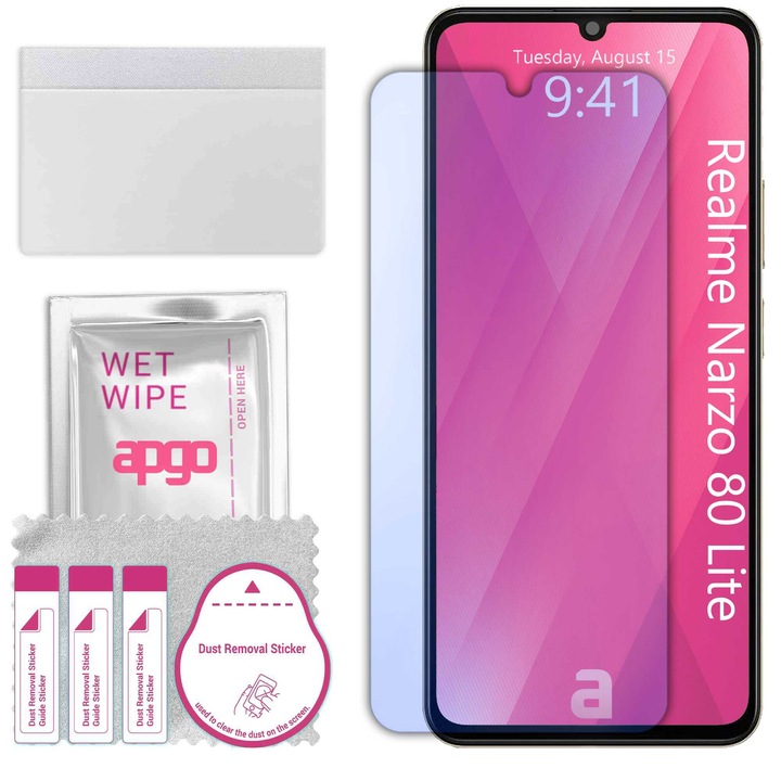 apgo защитно стъкло за Realme Narzo 80 Lite - хибридно стъкло, протектор за екран, гланцово, професионално гъвкаво хибридно стъкло, 9H, пълно лепило
