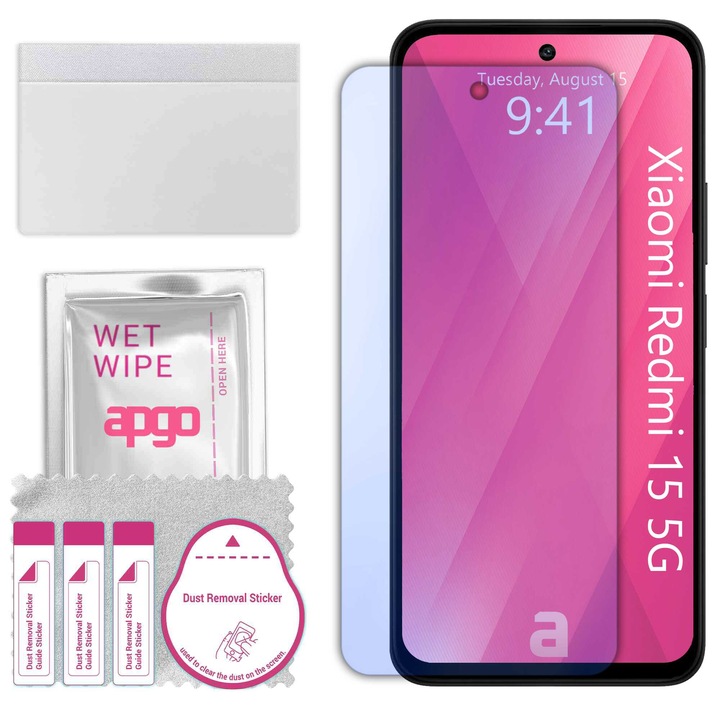 Apgo защитно стъкло за Xiaomi Redmi 15 5G - хибридно стъкло, протектор за екран, гланцово, професионално гъвкаво хибридно стъкло, 9H, пълно лепене