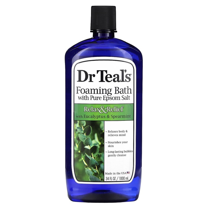 Spuma de baie, Dr. Teal's, cu sare Epsom, eucalipt si menta verde, 1000 ml