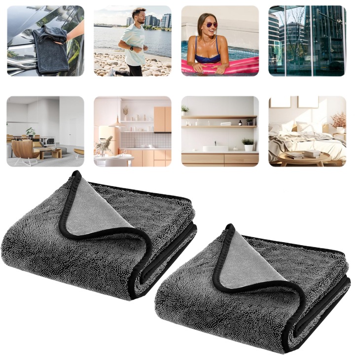 Set 2 prosoape de uscare, 40x60cm, design dublu fata, absorbtie rapida