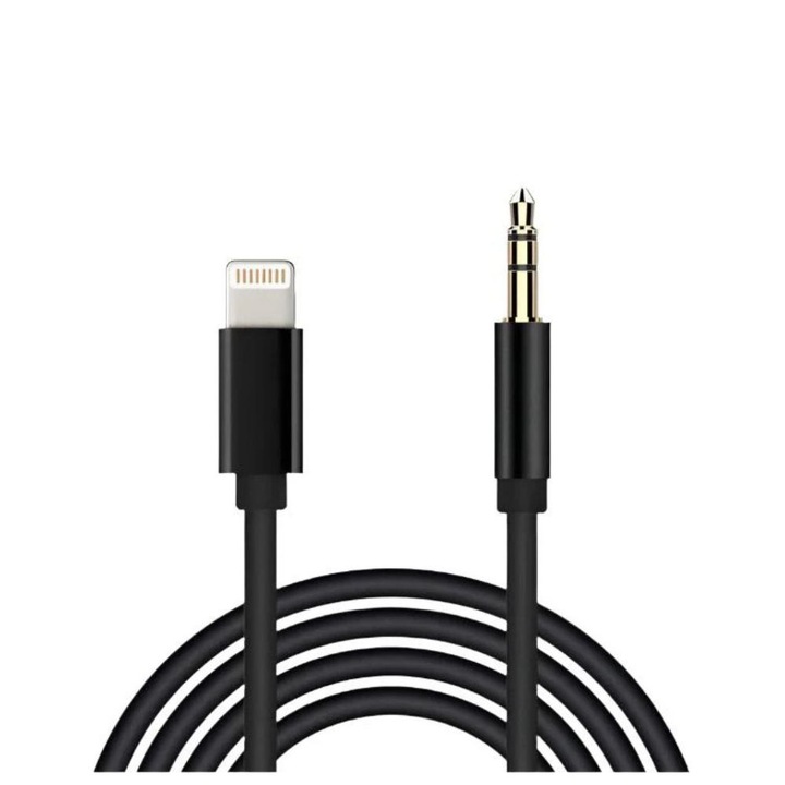 Cablu Universal Audio Auxiliar Compatibil cu Lightning la Jack 3.5 mm, Conectare iPhone Auxiliar, 1 Metru, G-Tech, Negru