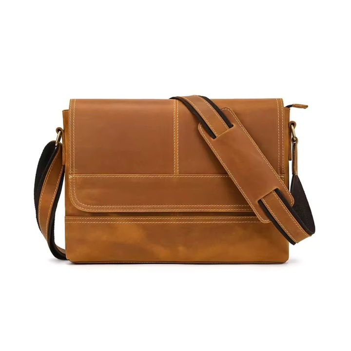 Férfi táska, Eneas GT3277, valódi bőr, konyakszínű