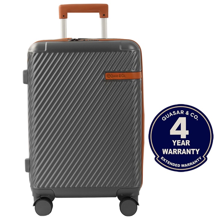 Nagy méretű bővíthető bőrönd 74x48x30 cm, LUXOR modell Quasar & Co., ABS, számzár, teleszkópos fogantyú, 4 dupla csendes kerék 360°-os forgással, feladott poggyász utazáshoz, Szürke