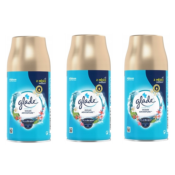 Pachet rezerve odorizant aer cu actiune continua pentru camera Glade Automatic Spray, Ocean Adventure, 3 x 269 ml