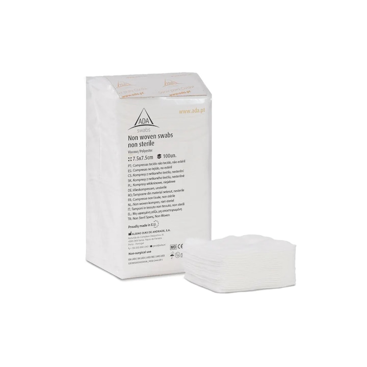 Comprese nesterile netesute 30g ADA, 7.5 x 7.5 cm 4 straturi 100 buc