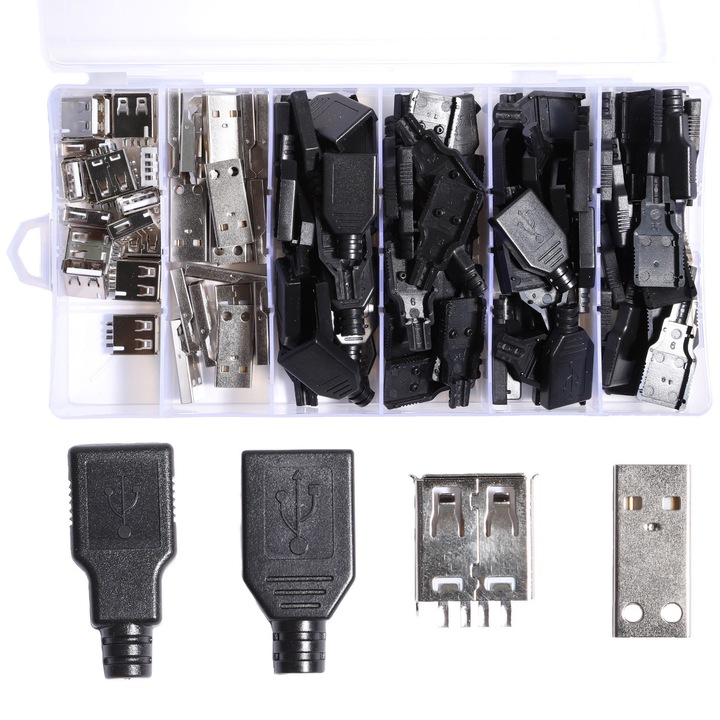 Set 40 porturi USB tip A, conectori 4 pini, negru