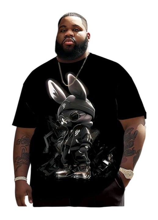 Férfi fekete póló mintával, pamut, 6XL