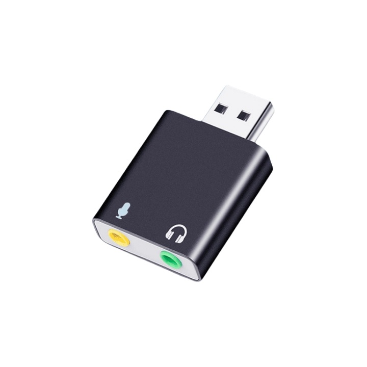 Placa de sunet externa, USB, 7.1 canale, interfata audio de 3.5 mm, transmisie live de pe computer, calitate sunet HIFI, compatibilitate larga, compacta si portabila, neagra