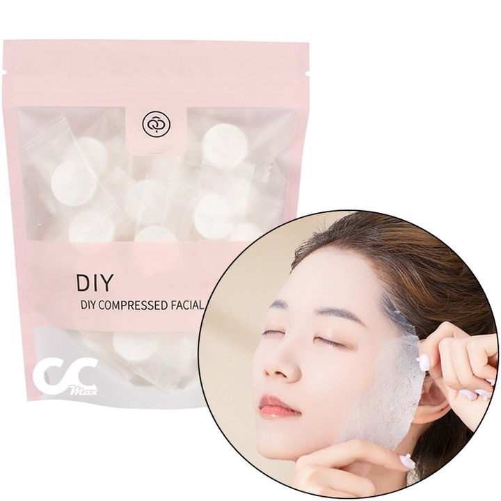 Set 50 Bucati Masca Comprimata CCmax pentru Fata, Activare cu Ceaiuri sau Seruri, Biodegradabile, 100% Sigure pentru Piele, Dimensiune Universala