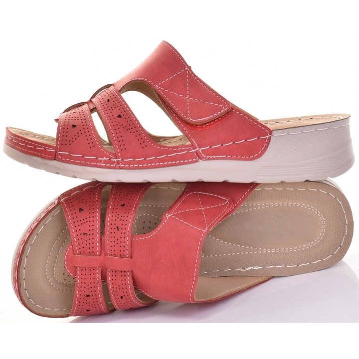 Slapi Martinus cu platforma din spuma, rosii, piele ecologica, foarte usori, 40 EU