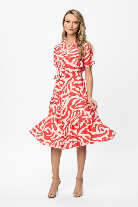 BAROCCA, Rochie midi cu model Ellia, Coral/Crem