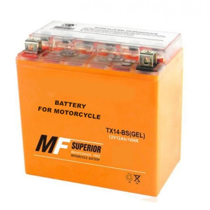 Baterie gel portocalie 14ah 12v pentru Scuter, Atv, dimensiuni 14.5 x 14.5 x 8.5 cm