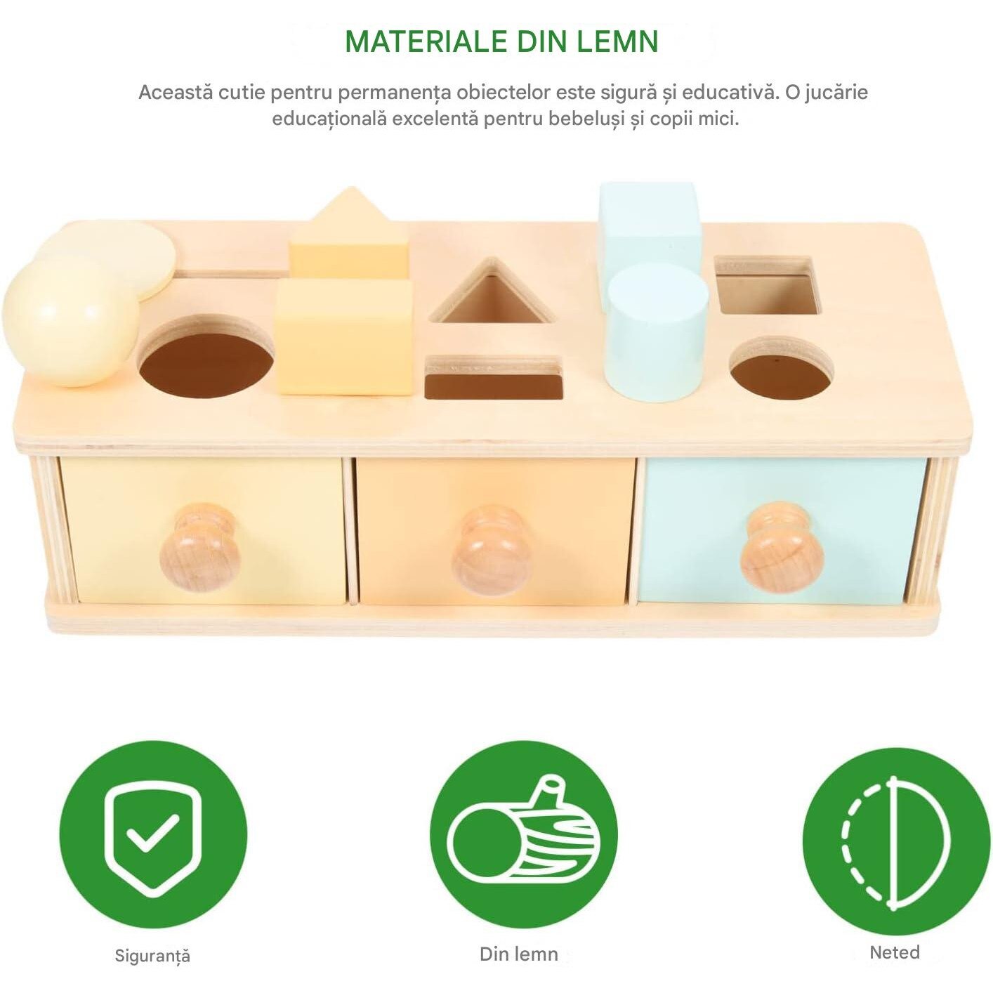 Cutie Montessori Sertare, WANDAVICTA®, Jucarie Educativa din Lemn ...