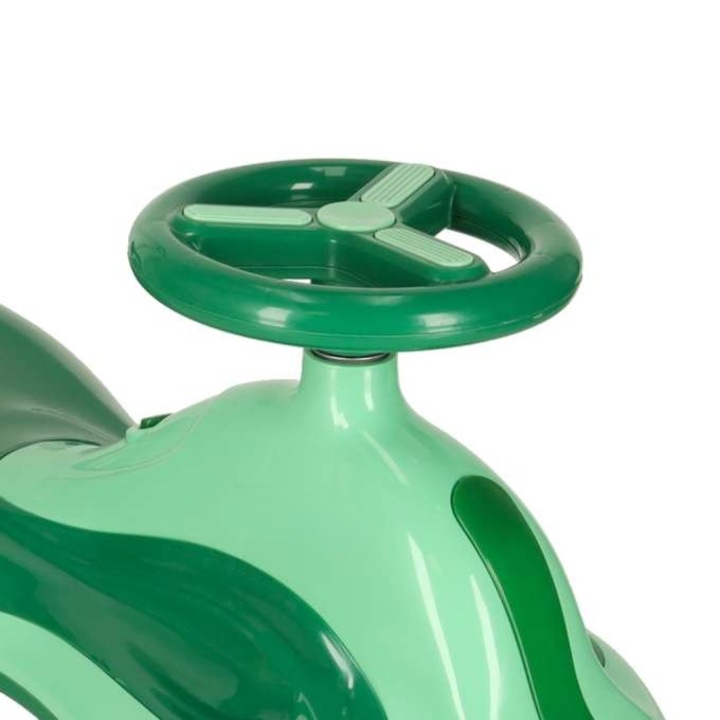 Masinuta gravitationala pentru copii, Zola, Swing car, efecte sonore si luminoase, maner ghidare, greutate maxima suportata 100 Kg, 74 x 31.5 x 90 cm, verde