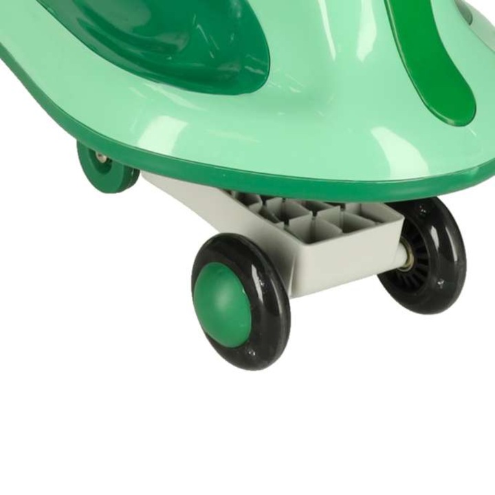 Masinuta gravitationala pentru copii, Zola, Swing car, efecte sonore si luminoase, maner ghidare, greutate maxima suportata 100 Kg, 74 x 31.5 x 90 cm, verde