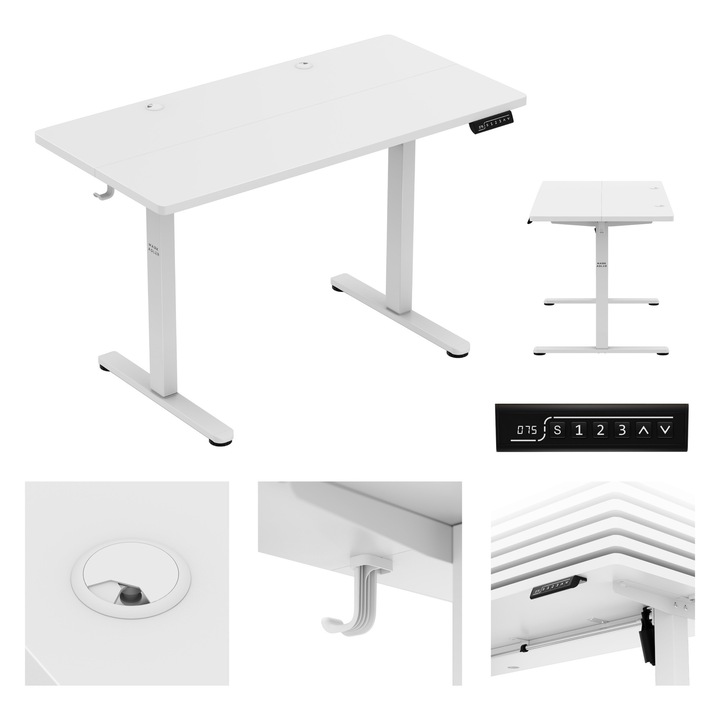 Mark Adler Leader 6.9, birou electric, Blat 120x60cm, reglare inaltime 72–118 cm, capacitate 50 kg, Alb