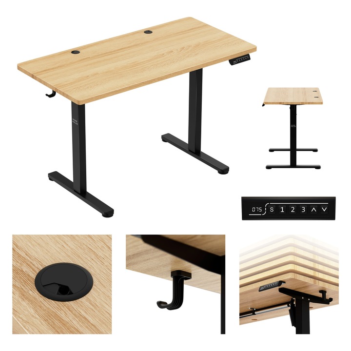 Mark Adler Leader 6.9, birou electric, Blat 120x60cm, reglare inaltime 72–118 cm, capacitate 50 kg, Craft Negru