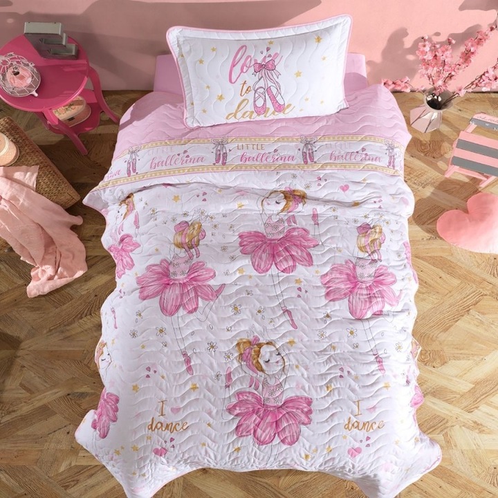 Комплект завивка и 1 калъфка за възглавница от 100% памук, 160 x 220 см, 2 части, Clasy Home, Балерина