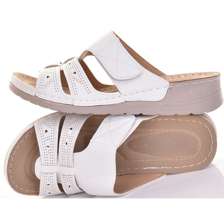 Slapi Martinus cu platforma din spuma, albi, din piele ecologica, foarte usori, pentru vara