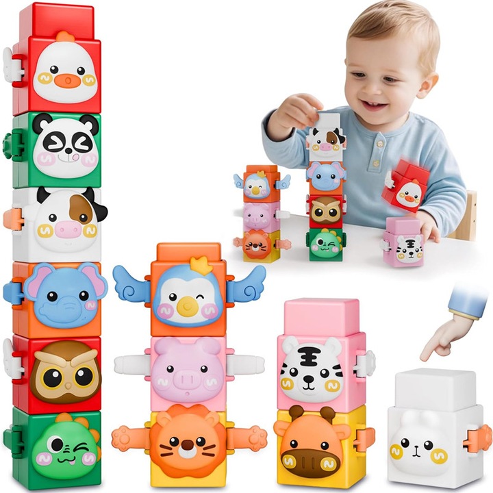 Интерактивни играчки за бебета, блокчета за подреждане с животни, WANDAVICTA®, многоцветни, 4.5x4x4cm