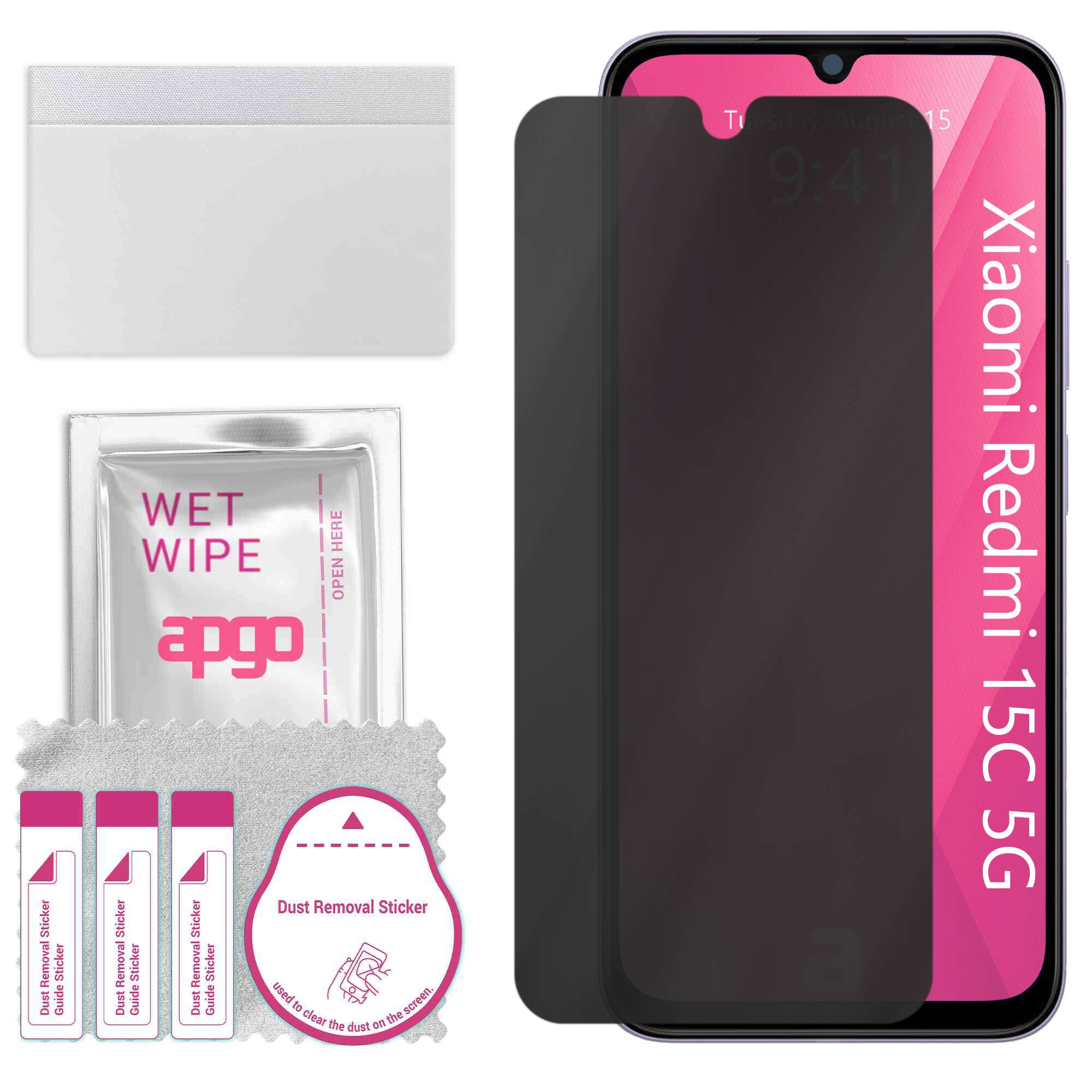 Folie de protectie PRIVACY apgo pentru Xiaomi Redmi 15C 5G – efect anti-spionaj, hidrogel, full glue, 5D, mat, ultra-subtire