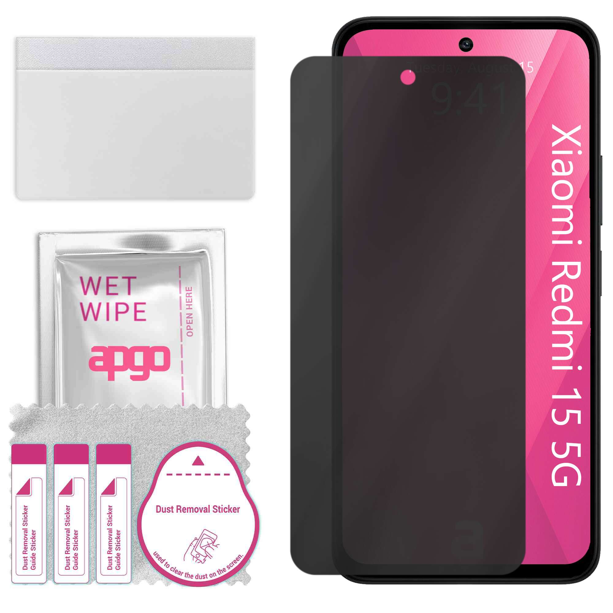 Folie de protectie PRIVACY apgo pentru Xiaomi Redmi 15 5G – efect anti-spionaj, hidrogel, full glue, 5D, mat, ultra-subtire