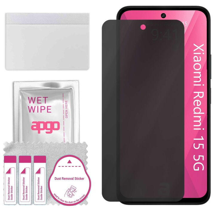 Folie de protectie PRIVACY apgo pentru Xiaomi Redmi 15 5G – efect anti-spionaj, hidrogel, full glue, 5D, mat, ultra-subtire