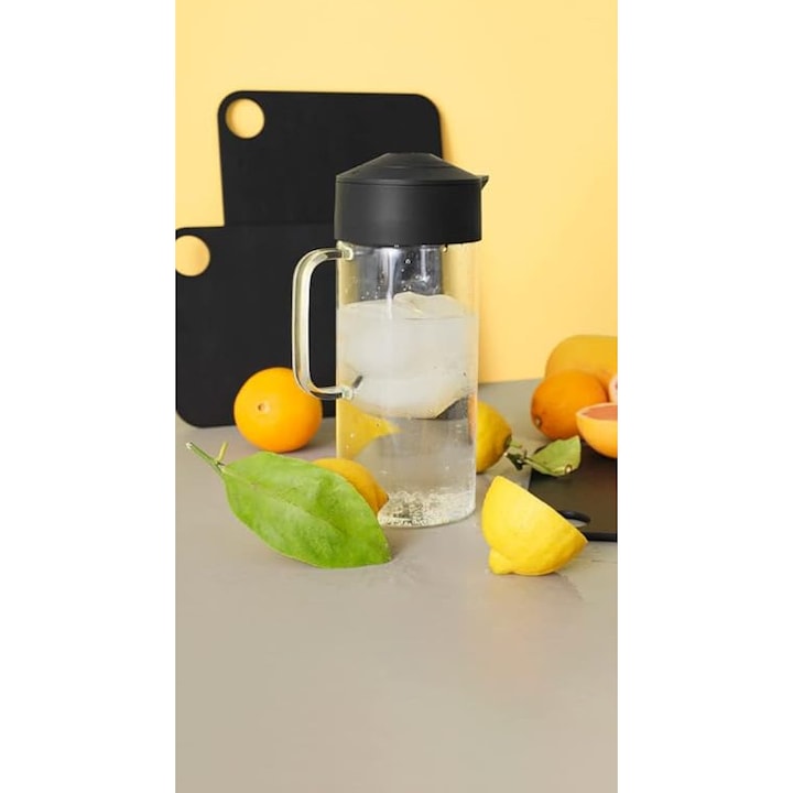 Carafa, Din Sticla Borosilicata, 1L, Pentru Bauturi Calde Si Reci, Capac Din Silicon, Transparent