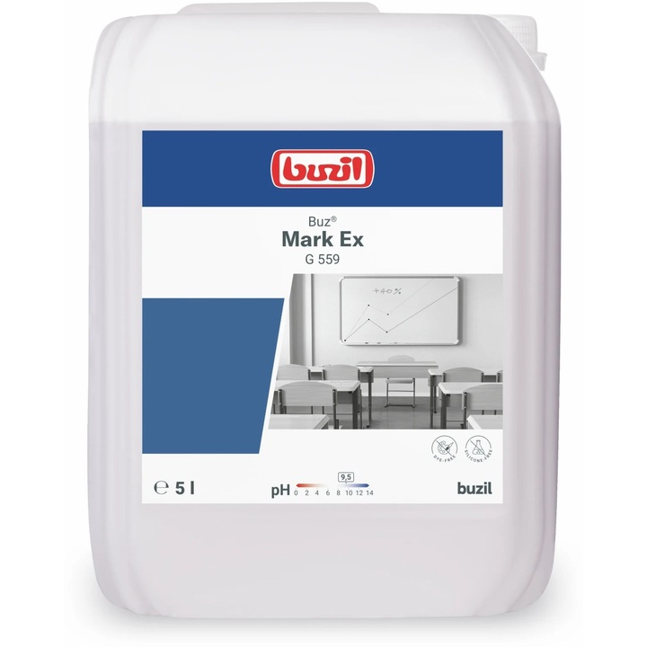 Solutie profesionala de curatare intensiva a suprafetelor din plastic Buz Mark Ex G559, 5 L Buzil